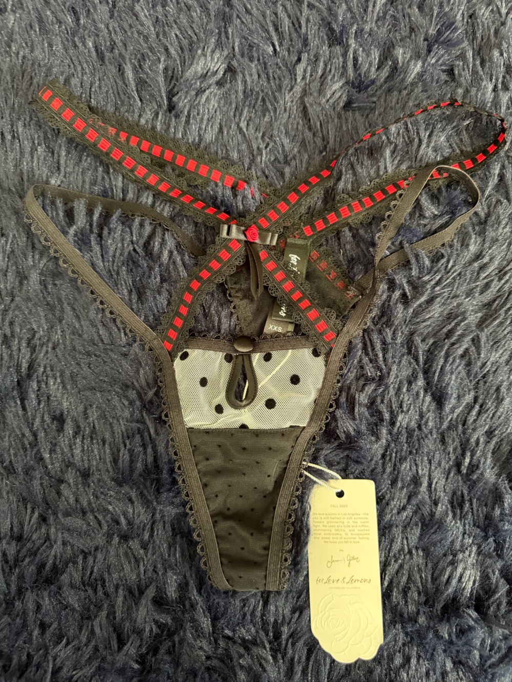 For Love & Lemons Black and Red Thong